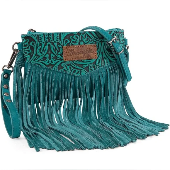 Wrangler Teal Fringe Crossbody/Wristlet Bag - Picture 1 of 10